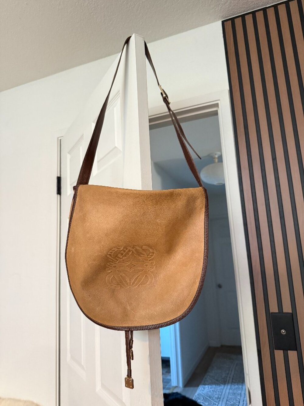 Loewe Vintage Anagram Tan Leather Bag Tassel